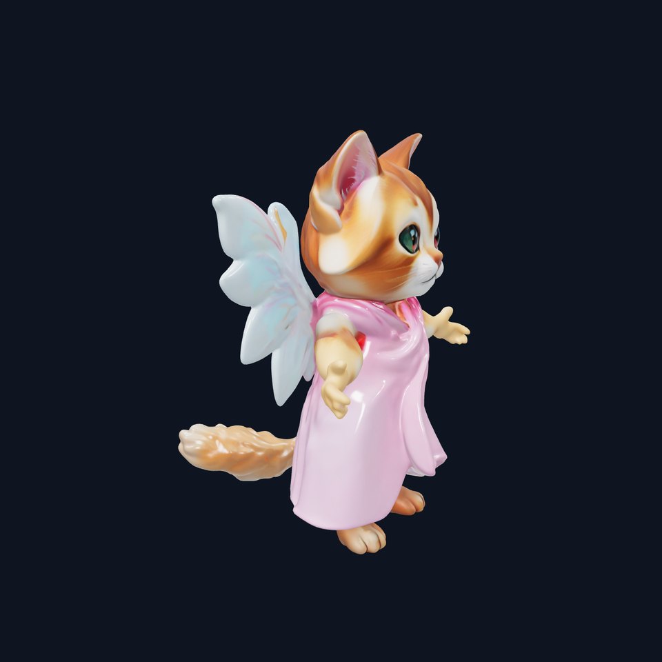 Fluttering Feline Fairy Cat Rigged and Animated Character Model